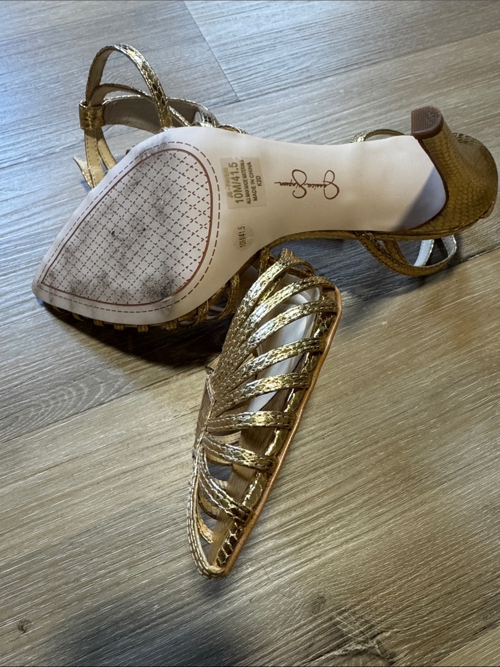 Jessica Simpson Metallic Gold Strappy Pointed-Toe Stiletto Heels - Picture 2 of 5